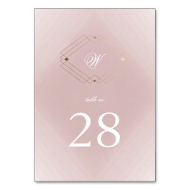 Classic Gold Dusty Rose Pink Monogram Wedding Tischnummer