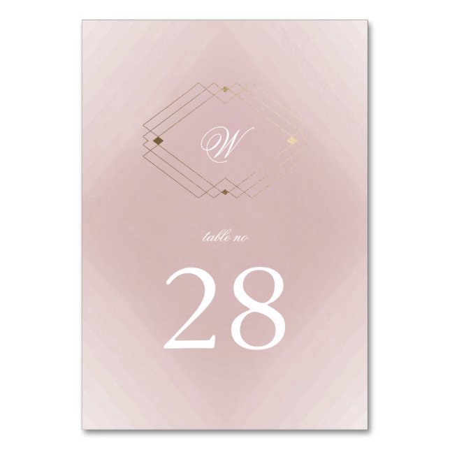 Classic Gold Dusty Rose Pink Monogram Wedding Tischnummer (Vorderseite)