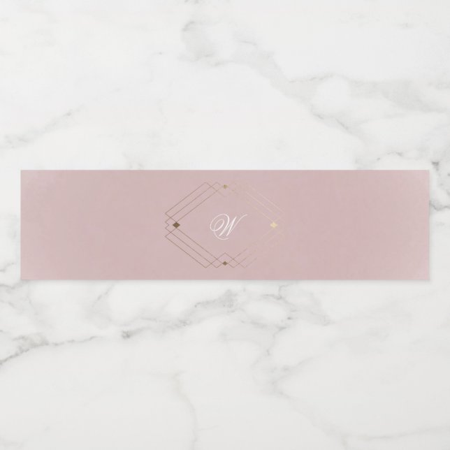 Classic Gold Dusty Rose Pink Monogram Wedding Wasserflaschenetikett (Einzelnes Label)