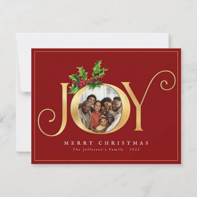 Classic Gold Elegant Joy Custom Foto Weihnachten (Vorderseite)