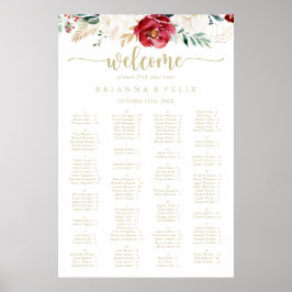 Classic Gold Floral Alphabetischer Sitzplan Poster