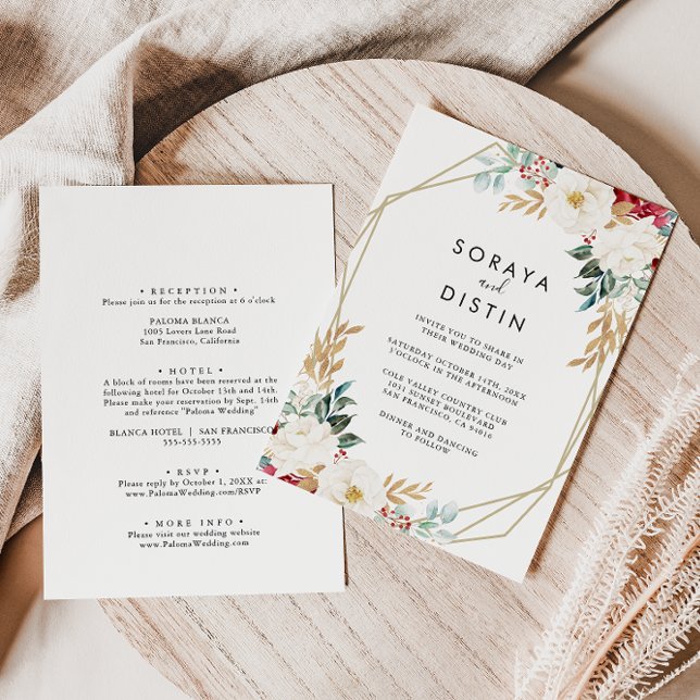 Classic Gold Floral Back & Front Formal Wedding Einladung (Von Creator hochgeladen)