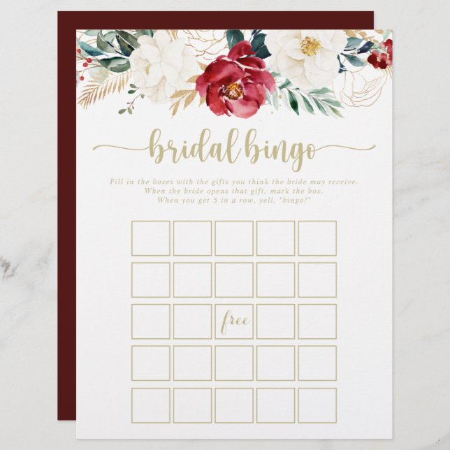 Classic Gold Floral Bridal Bingo Spiel (Vorne/Hinten)