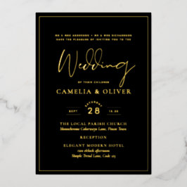 Classic GOLD FOIL Black Elegante Klassische Hochze Folieneinladung