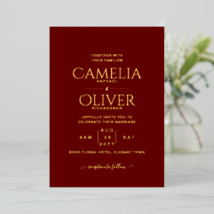 Classic GOLD FOIL Text Burgundy Wedding Elegant Folieneinladung