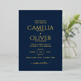 Classic GOLD FOIL Text Navy Wedding Elegant Folieneinladung
