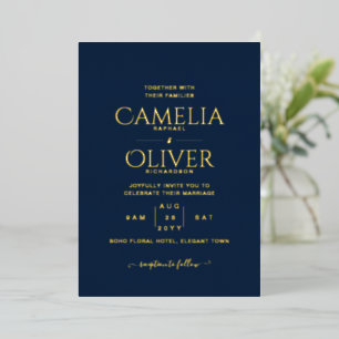 Classic GOLD FOIL Text Navy Wedding Elegant Folieneinladung