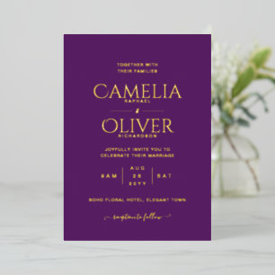 Classic GOLD FOIL Text Plum Lila Wedding Elegant Folieneinladung