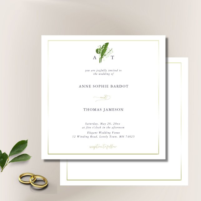 Classic Gold Frame Lily of Valley Spring Wedding Einladung (Von Creator hochgeladen)