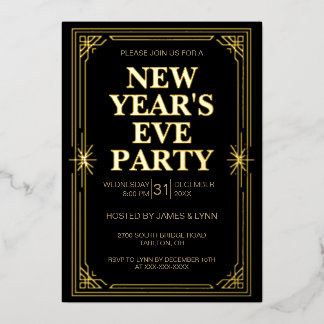 Classic Gold Frame New Year’s Eve Party Invitation Folieneinladung