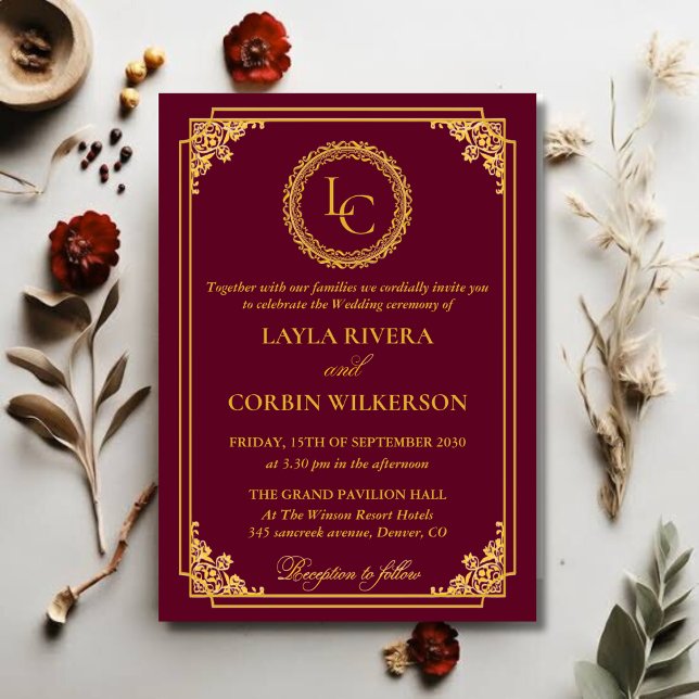 Classic Gold Frame Royal Monogram Wedding Einladung (Von Creator hochgeladen)