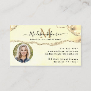 Classic Gold Glitzer Logo Foto Agate Monogram Visitenkarte