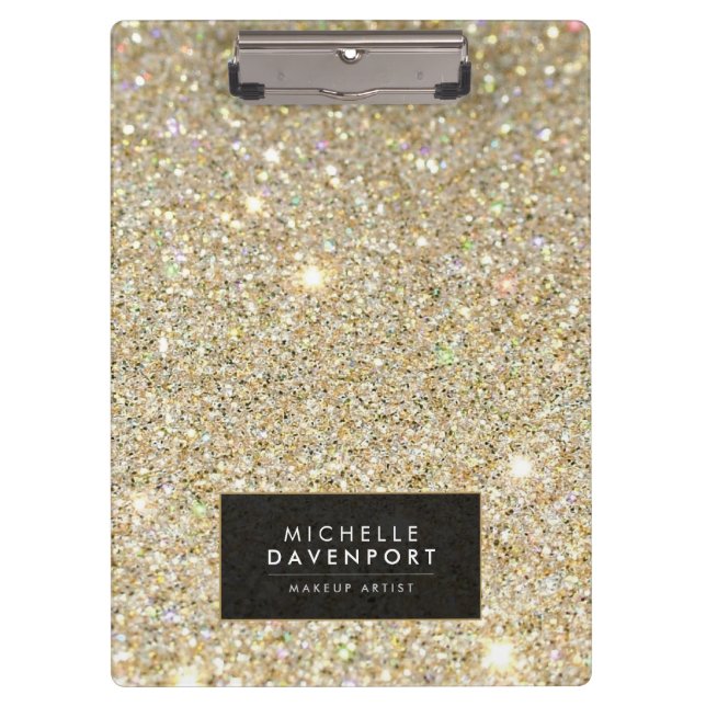 Classic Gold Glitzer Personalisiert Klemmbrett (Vorderseite)