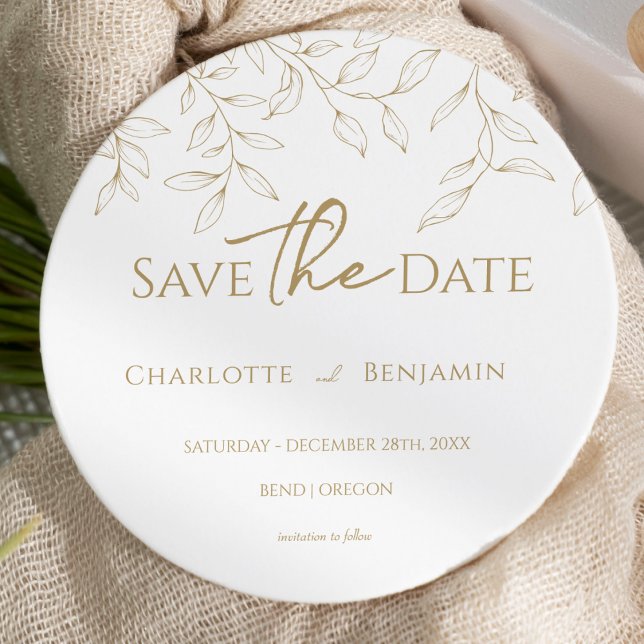 Classic Gold Greenerity Wedding Round Save the Dat Save The Date (Von Creator hochgeladen)