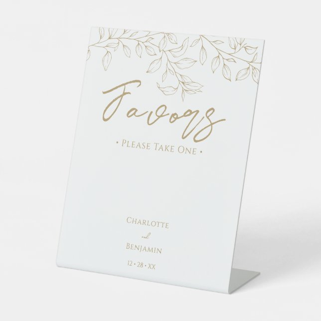 Classic Gold Greenery Gastgeschenke Hochzeiten Sockelschild (Vorderseite)