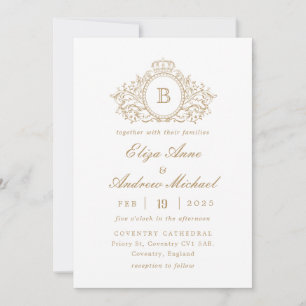 Classic Gold Monogram Wappen Hochzeitseinladung Einladung