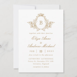 Classic Gold Monogram Wappen Hochzeitseinladung Einladung