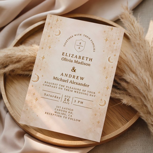 Classic Gold Moonlight Wedding Einladung (Von Creator hochgeladen)