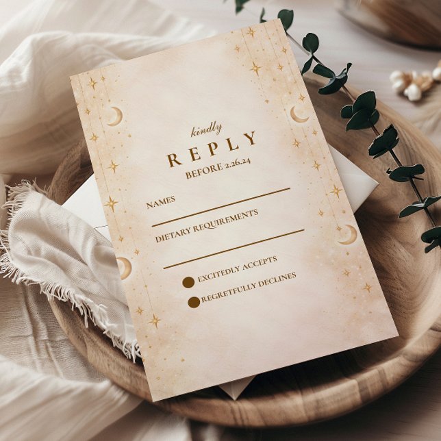 Classic Gold Moonlight Wedding RSVP Karte (Von Creator hochgeladen)