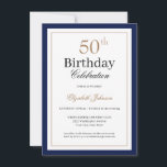Classic Gold Navy Blue 50th Birthday Party Einladung<br><div class="desc">Classic Gold Navy Blue 50th Birthday Party Invitation</div>