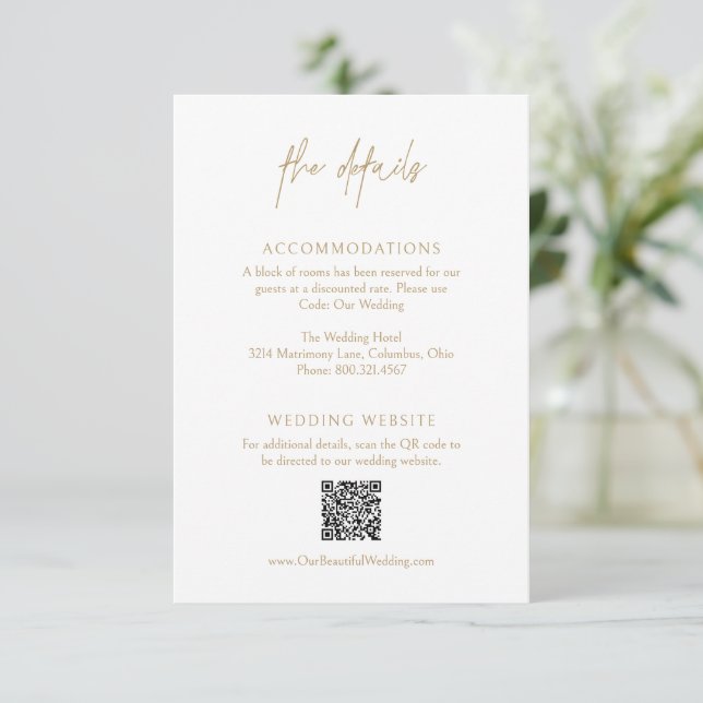 Classic Gold QR Code Elegante Hochzeit Begleitkarte (Stehend Vorderseite)