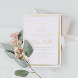 Classic Gold Religious Baptism & Christening Folieneinladung