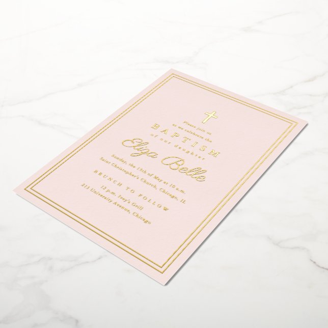 Classic Gold Religious Baptism & Christening Folieneinladung (Gedreht)