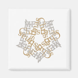 Classic Gold Silver Christmas Star Calligrafy Art Magnet