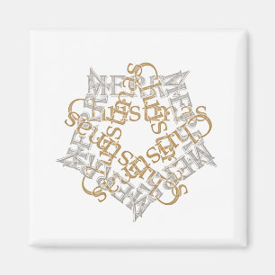 Classic Gold Silver Christmas Star Calligrafy Art Magnet