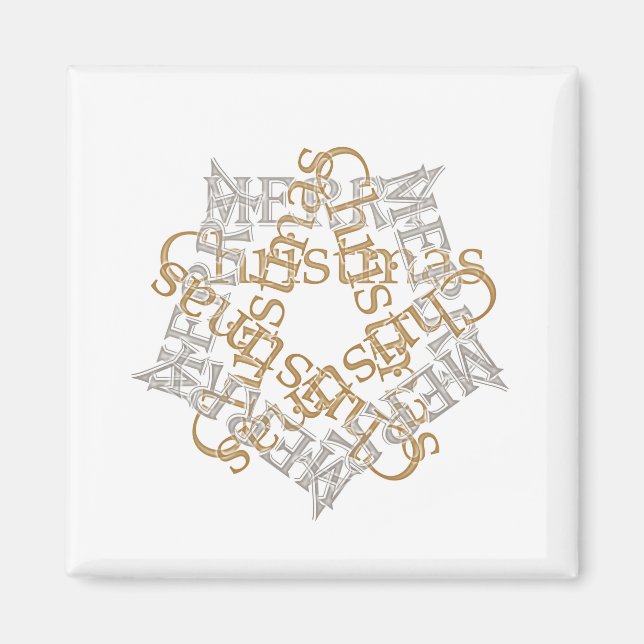 Classic Gold Silver Christmas Star Calligrafy Art Magnet (Vorne)