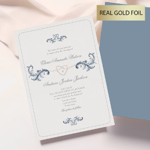 Classic Gold und Dusty Blue Wedding Folieneinladung