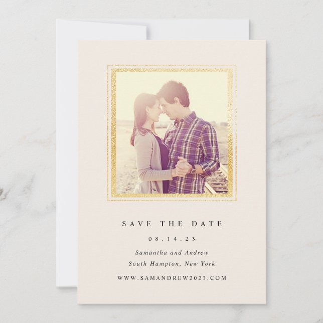 Classic Gold und Ivory Foto Save the Date (Vorderseite)