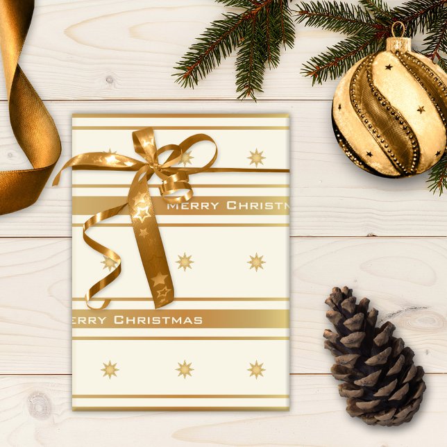 Classic Gold US Flagge Weihnachten Geschenkpapier (Elegant classic gold striped Christmas wrapping paper with stars)