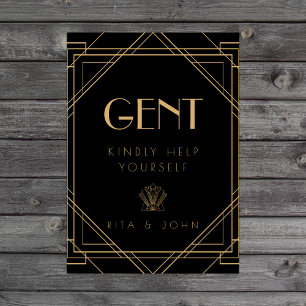Classic Gold Vintag Gents Bad Wedding Sign Sockelschild