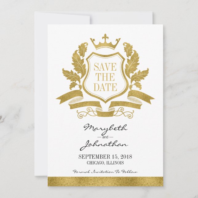 Classic Gold Wappen Save the Date Card (Vorderseite)