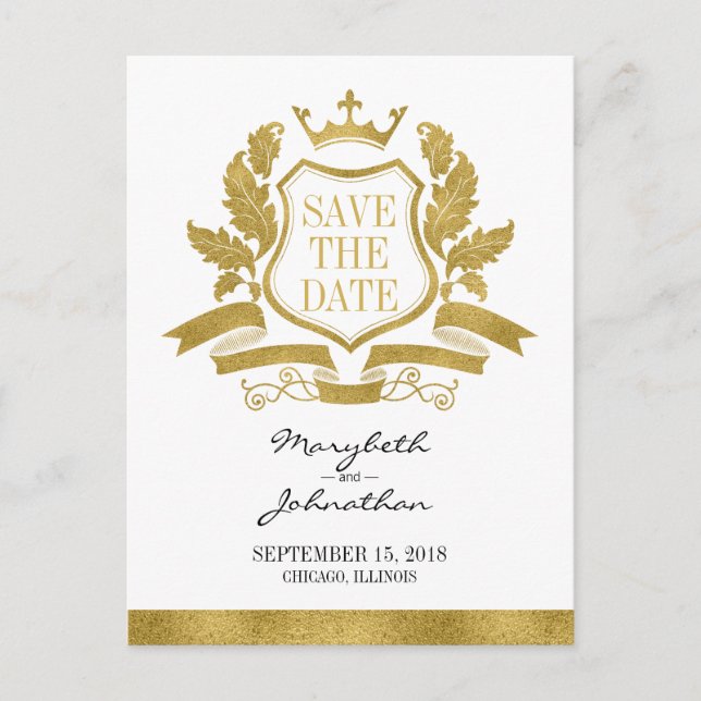 Classic Gold Wappen Save the Date Postkarte (Vorderseite)