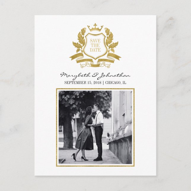 Classic Gold Wappen Save the Date Postkarte (Vorderseite)