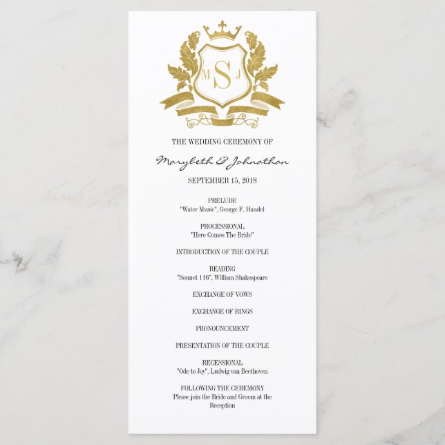 Classic Gold Wappen Wedding Program Programm (Vorderseite)