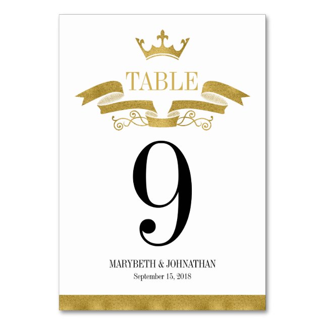 Classic Gold Wappen Wedding Tischnummer Card (Vorderseite)