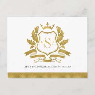 Classic Gold Wappen Wedding Vielen Dank Postcard Postkarte
