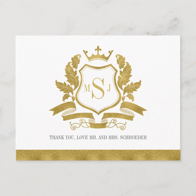 Classic Gold Wappen Wedding Vielen Dank Postcard Postkarte (Vorderseite)
