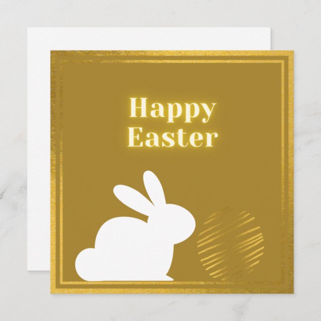 Classic Gold White Bunny Ostercard (Vorne/Hinten)