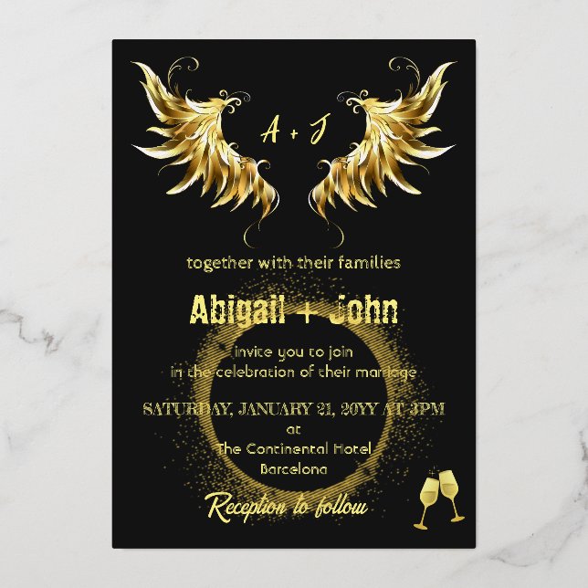 Classic Gold Wing Circle Minimalistische Hochzeit Folieneinladung (Vorderseite)