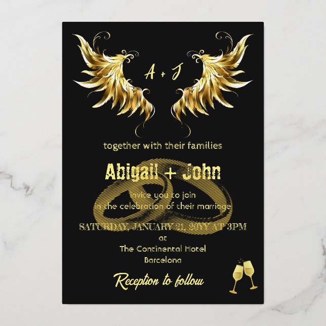 Classic Gold Wing Ring Minimalistische Hochzeit Folieneinladung (Vorderseite)