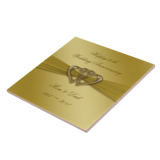 Classic Golden 50th Wedding Anniversary Tile Fliese (Seite)