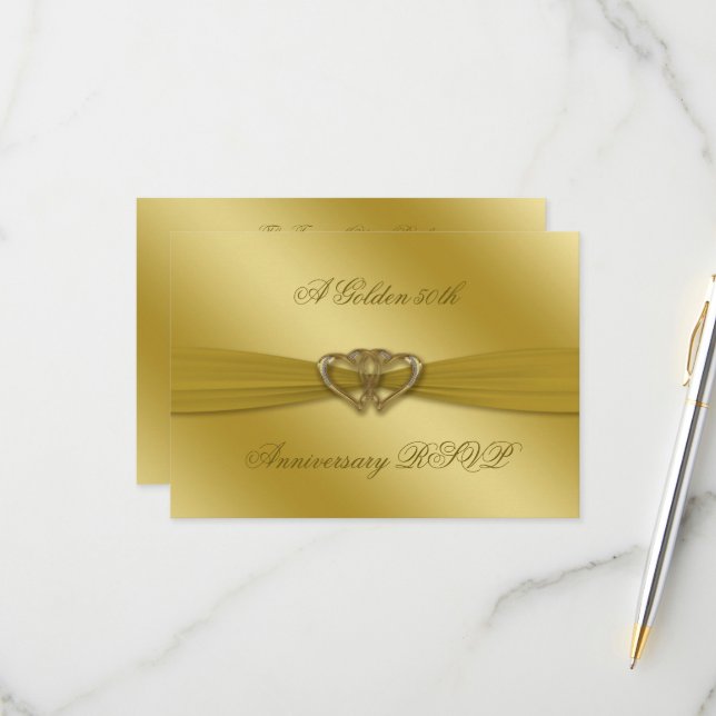 Classic Golden 50th Wedding Anniversary UAWG RSVP Karte (Vorderseite/Rückseite Beispiel)