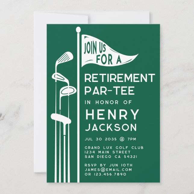 Classic Golf Clubs Retirement Party Green Einladung (Vorderseite)