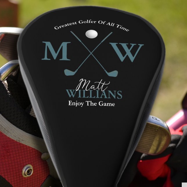 Classic Golfer Monogram Custom Classy Black Golf Headcover (Von Creator hochgeladen)