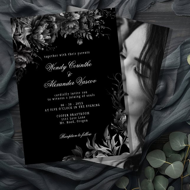 Classic Gothic Black Wedding Foto Einladung (Von Creator hochgeladen)