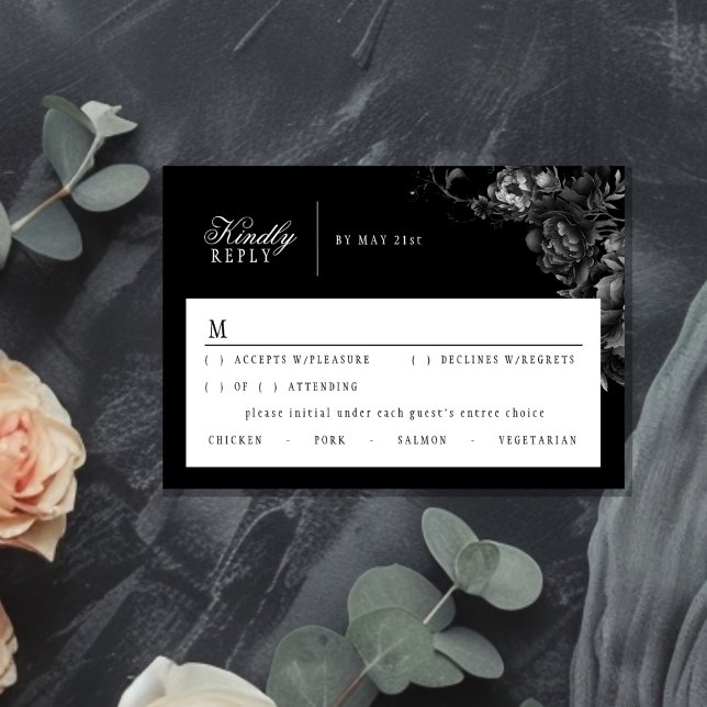 Classic Gothic Black Wedding Response Card RSVP Karte (Von Creator hochgeladen)